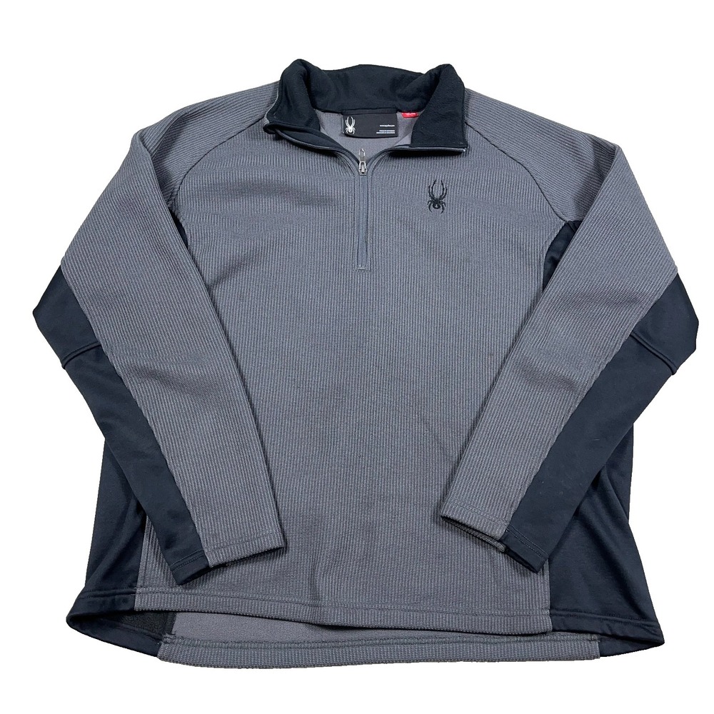 Spyder Sweater Men XXL 2XL Gray Black Pullover Thermal Waffle Knit Jacket A04